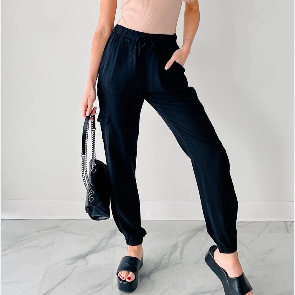 NanaMacs Black High-Waisted Jogger Pants
